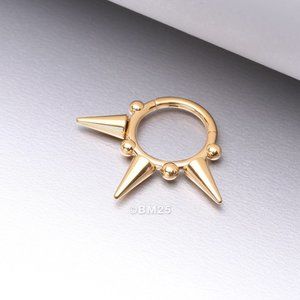 Pure24K Implant Grade Titanium Spike Tribal Luna Orbit Seamless Clicker Ring